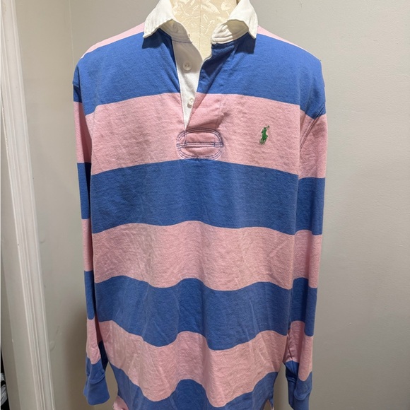 Polo Ralph Lauren Men Long Sleeve Rugby Shirt Garden Pink/New England Blue  XL - Picture 6 of 16